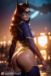 1girls ai_generated barbara_gordon batgirl batgirl_(gotham_knights) batman_(series) breasts brown_hair dc dc_comics detailed exposed_ass exposed_breasts eye_contact facing_away female female_only freckles from_behind gotham_knights high_quality highres light-skinned_female looking_at_viewer looking_back no_bra no_panties no_pants outdoors outside parted_lips posing realistic seductive seductive_pose seductive_smile sideboob smile smiling smiling_at_viewer solo stable_diffusion synthpixel topless