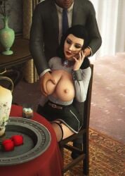 3d areolae big_breasts bioshock bioshock_infinite black_hair breast_grab breasts burial_at_sea busty closed_eyes elizabeth_comstock elizabeth_comstock_(burial_at_sea) eyeshadow female female_focus fishnet_legwear fishnet_stockings grabbing_from_behind grope groping groping_breasts hourglass_figure large_breasts lipstick long_hair male miniskirt nipples open_shirt shirt sitting skirt stockings tagme wide_hips wildynsfw