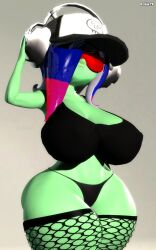 3d 3d_(artwork) acht_(splatoon) barely_clothed big_ass big_breasts clothed dedf1sh female female_only green_skin huge_ass huge_breasts no_bra octoling octoling_girl relliksb sanitized_octoling sideass splatoon splatoon_3 splatoon_3:_side_order useless_clothing