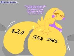 1girls 3boys ass_bigger_than_head ass_bigger_than_torso ass_body ass_job big_ass bottomless bottomless_female emoji_(race) enormous_ass fat_ass female hyper hyper_ass looking_back milf moonraige moonstadew ms._bethany no_outlines original tagme talking text yellow_body yellow_hair young_ms._bethany