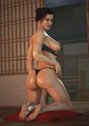 3d ass athletic athletic_female barefoot black_hair blue_eyes breasts breasts_out bubble_butt busty female female_focus female_only hourglass_figure kneeling long_hair milf mortal_kombat pinup pinup_pose sideboob sindel tagme tank_top tank_top_lift thong tied_hair wide_hips wildynsfw