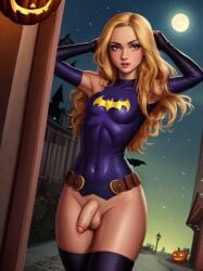 1futa ai_generated athletic_futanari balls batgirl bottomless breasts costume dc dc_comics dickgirl flaccid futa_only futanari halloween halloween_costume intersex makychan partially_clothed penis precum precum_drip presenting_penis public public_exposure public_nudity small_breasted_futa small_breasts solo_futa stephanie_brown trick_or_treat