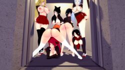 3d bare_ass bare_breasts big_breasts blake_belladonna female female_only lie_ren multiple_girls nora_valkyrie partially_clothed pyrrha_nikos ruby_rose rule_63 rwby small_breasts weiss_schnee yang_xiao_long