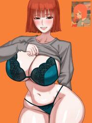 1girls alternate_breast_size big_breasts bob_cut bra breasts busty curvaceous curvy curvy_body curvy_female curvy_figure female huge_breasts large_breasts mcdonald's milf mom_(japanese_mcdonald's_commercial) mother nuo orange_hair reference_image smile smiling voluptuous wide_hips yoru_mac