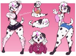 ass big_breasts blush breasts collar dalmatian dog_ears dog_girl fat_ass furry jasminthemanticore jean_shorts smile tagme tail thick_thighs thighs underboob