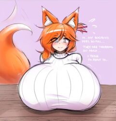 2d fox_ears fox_girl huge_breasts mochi_(mochifoxxo) mochifoxxo original_character sweater tongue turtleneck