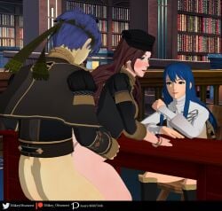 3d alternate_costume ass big_ass blue_eyes blue_hair blush bottomless breasts brown_hair caeda_(fire_emblem) dorothea_arnault earrings exhibitionism fire_emblem fire_emblem:_mystery_of_the_emblem fire_emblem:_path_of_radiance fire_emblem:_shadow_dragon_and_the_blade_of_light fire_emblem:_three_houses garreg_mach_monastery_uniform green_eyes hat ike_(fire_emblem) indoors library long_hair medium_breasts mikey_obscurest nintendo open_mouth public public_sex sex short_hair smile voyeur voyeurism watching