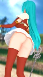 1girls 3d ass bare_thighs big_ass blue_hair boots breasts eirika_(fire_emblem) female female_only fire_emblem fire_emblem:_the_sacred_stones krebskulm large_breasts long_hair nintendo outdoors solo sword thigh_boots thighs weapon