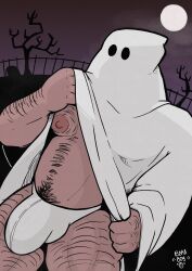 1boy 2023 balls bara bara_tits baraboy barazoku big_bulge briefs bulge gay ghost ghost_boy hairy hairy_chest halloween hi_res highres holidays huge_bulge male male_focus male_nipples male_only male_pubic_hair manly muscular_male nipples penis solo solo_male thong underwear yaoi