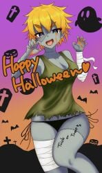 1girls blonde_hair halloween halloween_costume original panties patchwork_skin satsuki satsuki-chan-kun-san-sama stiches virtual_youtuber zombie zombie_girl