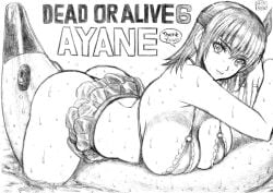 armpits ass ayane_(doa) banana bandana bikini bikini_skirt breasts dead_or_alive food fruit large_breasts monochrome short_hair skidrow swimsuit wet