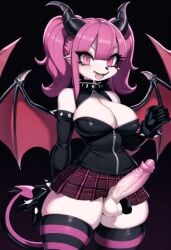 ai_generated anthro bat_wings big_breasts big_penis big_thighs busty erect_penis erection furry futanari goth goth_girl gothic horns huge_cock large_breasts leggings long_penis miniskirt p0rtal_w0mbat pink_eyes pink_hair short_skirt spiked_bracelet spikes striped_legwear thick_thighs vampire