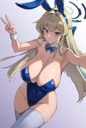 1girls 9eep big_breasts blue_archive blue_eyes breasts bunny_ears bunny_girl bunnysuit busty cleavage curvaceous curvy curvy_body curvy_female curvy_figure female huge_breasts large_breasts millennium_science_school_student peace_sign toki_(blue_archive) toki_(bunny)_(blue_archive) voluptuous