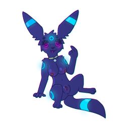 1:1 2023 adam_teh_bre alpha_channel anthro areola blue_body blue_ears blue_fur blue_hair blue_tail blush breasts bump_attack circle_(marking) claws clitoris clothing collar dark_body dark_ears dark_fur dark_hair dark_tail ear_markings eeveelution eyelashes eyeshadow female fur fur_markings generation_2_pokemon genitals glowing glowing_body glowing_ears glowing_fur glowing_markings green_clothing hair makeup markings neckwear nintendo nipples nude open_mouth paws pink_sclera pokemon pokemon_(species) purple_eyes pussy red_areola red_nipples shiny_pokemon shoulder_tuft smile solo striped_ears striped_markings striped_tail stripes tail tail_markings tongue tuft umbreon