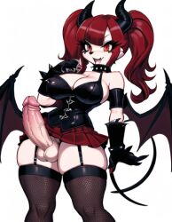 ai_generated anthro bat_wings big_breasts big_penis big_thighs busty erect_penis erection fishnets furry futanari goth goth_girl gothic horns huge_cock large_breasts leggings long_penis miniskirt p0rtal_w0mbat red_eyes red_hair short_skirt spiked_collar thick_thighs vampire