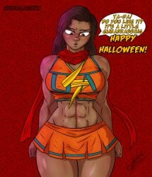 big_ass big_thighs brown_skin cheerleader cosplay embarrassed female female_only halloween halloween_costume kamala_khan kjonn lord_kjonn marvel marvel_cinematic_universe marvel_comics ms._marvel muscles muslim_female my_hero_academia thighs