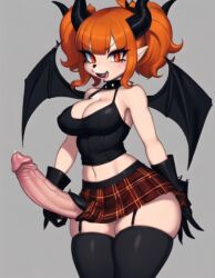 ai_generated anthro bat_wings big_breasts big_penis big_thighs busty erect_penis erection furry futanari goth goth_girl gothic horns huge_cock large_breasts leggings long_penis miniskirt orange_eyes orange_hair p0rtal_w0mbat short_skirt thick_thighs vampire