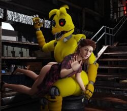 3d 3d_model ass bare_ass blender blue_eyes brown_hair chica_(fnaf) crossover dbd dead_by_daylight discipline dress_lift eye_contact female femdom five_nights_at_freddy's indoors kinkblink nancy_wheeler naughty netflix punishment punishment_spanking robot self_upload slapping_butt spanked_butt spanking stranger_things submissive tagme video_games warehouse