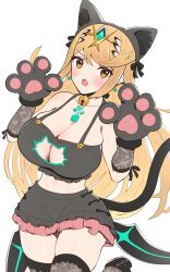 1girls blonde_hair bra breasts busty cat_ears cat_keyhole_bra cleavage core_crystal curvy female gold_eyes gonzarez halloween hourglass_figure huge_breasts huge_hips huge_thighs light-skinned_female light_skin midriff mythra navel nintendo paw_gloves straight_hair thick_thighs very_long_hair voluptuous wide_hips xenoblade_(series) xenoblade_chronicles_2