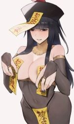 adapted_costume alternate_costume bodystocking breasts chinese_clothes female female_only fire_emblem fire_emblem_awakening halloween halloween_costume hat jiangshi jiangshi_costume kataku_musou nintendo ofuda qing_guanmao solo talisman tharja_(fire_emblem)