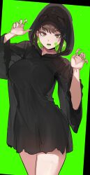 1girls bare_thighs black_hair breasts costume female ghost green_hair halloween looking_at_viewer miru_(ormille) no_panties original original_character ormille solo tagme thighs translucent translucent_clothing two_tone_hair