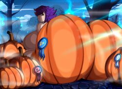 1girls alternate_version_available ass_bigger_than_head ass_bigger_than_torso big_breasts body_paint bodypaint daiidalus enormous_ass halloween huge_breasts hyper hyper_ass hyper_breasts janet_(vhsdaii) looking_at_viewer looking_back massive_ass okioppai painted_butt pumpkin pumpkin_butt pumpkin_patch short_hair solo_female tagme vhsdaii