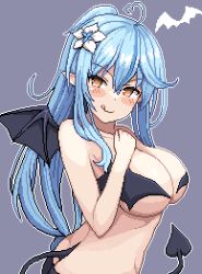 8-bit ass blush demon_costume devil_costume devil_tail devil_wings evil_smile hololive hololive_gen_5 hololive_japan huge_breasts licking_lips looking_back pixel_art virtual_youtuber yukihana_lamy