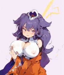 ai_generated big_breasts breasts cleavage friday_night_funkin groping_breasts long_hair looking_away lylace nipple_bulge nipples_visible_through_clothing pixai purple_hair squeezing_breast virtual_youtuber youtuber