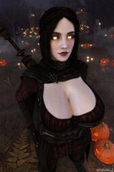 1girls 3d bare_breasts big_breasts black_hair blender corset curvaceous curvy female female_focus female_only goth goth_girl guidugalle guimontag halloween looking_at_viewer night pumpkin seductive_look serana skyrim the_elder_scrolls thick_thighs vagina vampire voluptuous_female