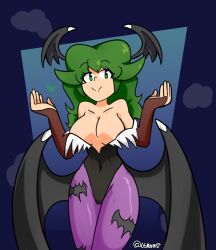 barely_visible_nipples breasts clothing cosplay darkstalkers female female_only green_eyes green_hair large_breasts lenoxmst medley_(lenoxmst) morrigan_aensland_(cosplay) solo