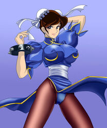 1girls artist_request breasts brown_eyes brown_hair cameltoe capcom chun-li_(cosplay) cleavage cosplay curvaceous female female_only human large_breasts light-skinned_female light_skin lupin_iii manga_action mine_fujiko nipples smile solo source_request straight_hair street_fighter tms_entertainment year_request