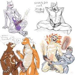 6boys abs anal_sex arm_grab arms_behind_back ass bear cum cum_in_ass cum_inside cum_while_penetrated diphallia diphallism dragon dragonite fire fish fur furry furry_only gay grey_skin machamp male male_only masturbation mewtwo multi_arm multi_limb multi_penis muscles muscular muscular_male mutual_masturbation nipples no_nipples nude penis penises_touching pokemon pokemon_(species) scalie sex shark sharpedo sketch spread_legs testicles text typhlosion ursaring veins veiny_penis what white_background wings