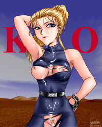 1995 1girls after_sex akira_asagi armpits breasts cum female female_only human nipples pussy sarah_bryant sega solo virtua_fighter