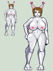 anthro breasts casetermk color digimon digimon_adventure female female_only front_view fur furry gatomon hand_on_hip hikari_yagami nipples nude pixel_art solo standing tailmon toei_animation transformation vulva