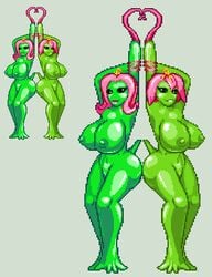 anthro breasts casetermk color digimon female female_only green_skin mimi_tachikawa multiple_females multiple_girls nipples nude palmon pixel_art pose standing transformation