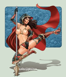 armor breasts female female_only image_comics magdalena pablo_comics pole_dancing solo spear stripping tagme top_cow