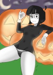 1girls adult_swim creepy_susie eyeball goth halloween jack-o'-lantern leaning leaning_back looking_at_viewer panties pumpkin the_oblongs