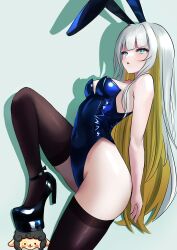 1girls bunny_ears bunnysuit eru_nabura estebaneishon1 female female_only high_heels highres indie_virtual_youtuber latam_virtual_youtuber leotard light-skinned_female light_skin long_hair looking_at_viewer small_breasts thighhighs two_tone_hair virtual_youtuber white_eyes white_hair yellow_hair