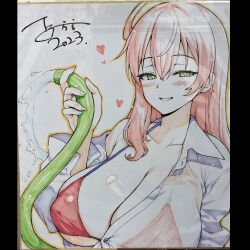 1girls 2d autograph big_breasts bikini blue_archive board breasts breasts_bigger_than_head female female_focus female_only hanako_(blue_archive) hanako_(swimsuit)_(blue_archive) huge_breasts photo seductive seductive_look seductive_smile signature smile swimsuit trinity_general_school_student try try_(lsc)