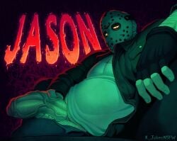 1boy 2023 balls bara barazoku big_penis clothing erection friday_the_13th gay hand_on_penis hi_res highres hockey_mask jason_voorhees k_jukesnsfw kidde_jukes looking_at_viewer male male_focus male_only male_pubic_hair manly mask masked masked_male masturbation muscular_male penis solo solo_male touching_penis yaoi