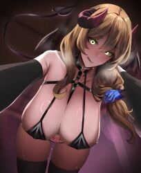 1girls breasts brown_hair busty female genshin_impact girl_on_top glowing_eyes green_eyes hans-kun huge_breasts licking_lips lisa_(genshin_impact) looking_at_viewer milf naughty_face solo succubus