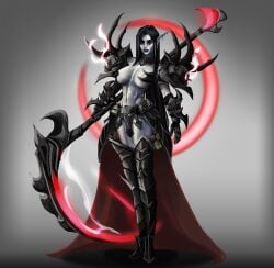 black_eyes black_hair death_knight evil faewyn female fit goth hatescythe highborne_elf horror muscular night_elf pale_skin scythe tall undead warcraft world_of_warcraft