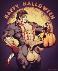 1boy 2023 balls bara barazoku big_balls big_penis clothing erection fat_cock fucking_pumpkin gay halloween halloween_(series) hi_res highres holidays huge_cock k_jukesnsfw kidde_jukes male male_focus male_only manly michael_myers muscular_male penis pumpkin pumpkin_masturbation solo solo_male tight_clothing yaoi