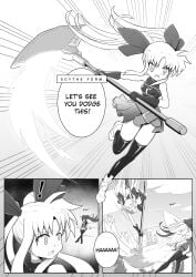 1futa 1girls bodysuit combat mahou_shoujo_lyrical_nanoha manga manga_page onion_jigoku original_character tagme wasp_girl_(onion_jigoku) weapon