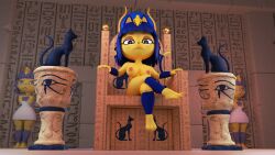 16:9 3d 3d_(artwork) 3d_model 4k absurd_res animal_crossing ankha ankha_(animal_crossing) anthro dog-n-shark doubutsu_no_mori egyptian egyptian_cat egyptian_headdress felid feline female hi_res mammal nairu_(doubutsu_no_mori) nintendo solo temple widescreen