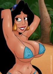 aladdin arms_behind_head arms_up bikini disney disney_princess erect_nipples kaboot large_breasts nipples_visible_through_clothing princess_jasmine