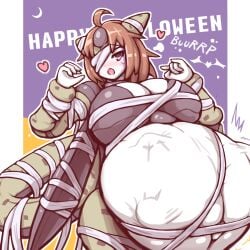 1girls 57mm after_vore big_belly big_breasts brown_hair bug_girl burping cell_(dragon_ball) cleavage dragon_ball dragon_ball_z english_text halloween heart implied_vore monster_girl mummy_wrappings pale_skin perfect_cell post_vore rule_63 short_hair stomach_bulge tagme tail thick_thighs unknown_character unseen_character voluptuous vore vore_belly wide_hips