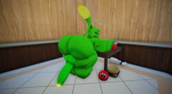 3d alien anthro ball big_ass big_balls closed_commenting_is_crazy cr_^_real elevator fluffy food furry glowing_penis glowing_tail gnarpian gnarpy_(regretevator) green_fur large_thighs looking_back magnet regretevator roblox roblox_game robloxian solo_male table tagme