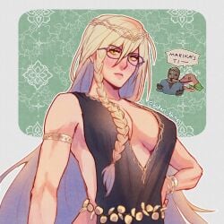 1girls big_breasts blackguard_big_boggart blonde_hair blush braid cleavage elden_ring elden_things female female_only fromsoftware glasses milf queen_marika_the_eternal rya_(elden_ring) underboob wholesome zorayas