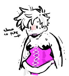 1boy breasts chubby chubby_male corset english_text humanization humanized inanimate_insanity kint kinto-bean male male_only object_show object_shows pink_corset sketch slightly_chubby smeared_lipstick solo stickers sweat text tissues_(ii) white_background